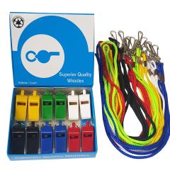 Set van 12 gekleurde fluitjes incl. Keykoord