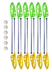 Lacrosse Set (12 sticks + 6 ballen) Geel / Groen